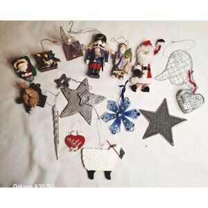 Vintage Christmas Ornament Set Featuring Stars Santa Nutcracker Angel Sheep & Mo